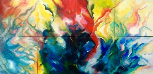 Kleurrijk abstract schilderwerk van Erika Visser